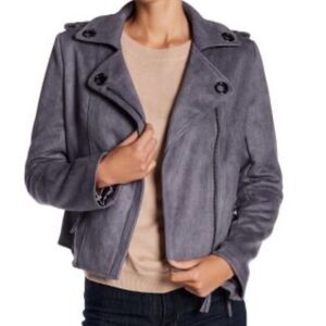 NWT JOHN + JENN Felix Faux Suede Moto Jacket Gunmetal Grey Women’s Small